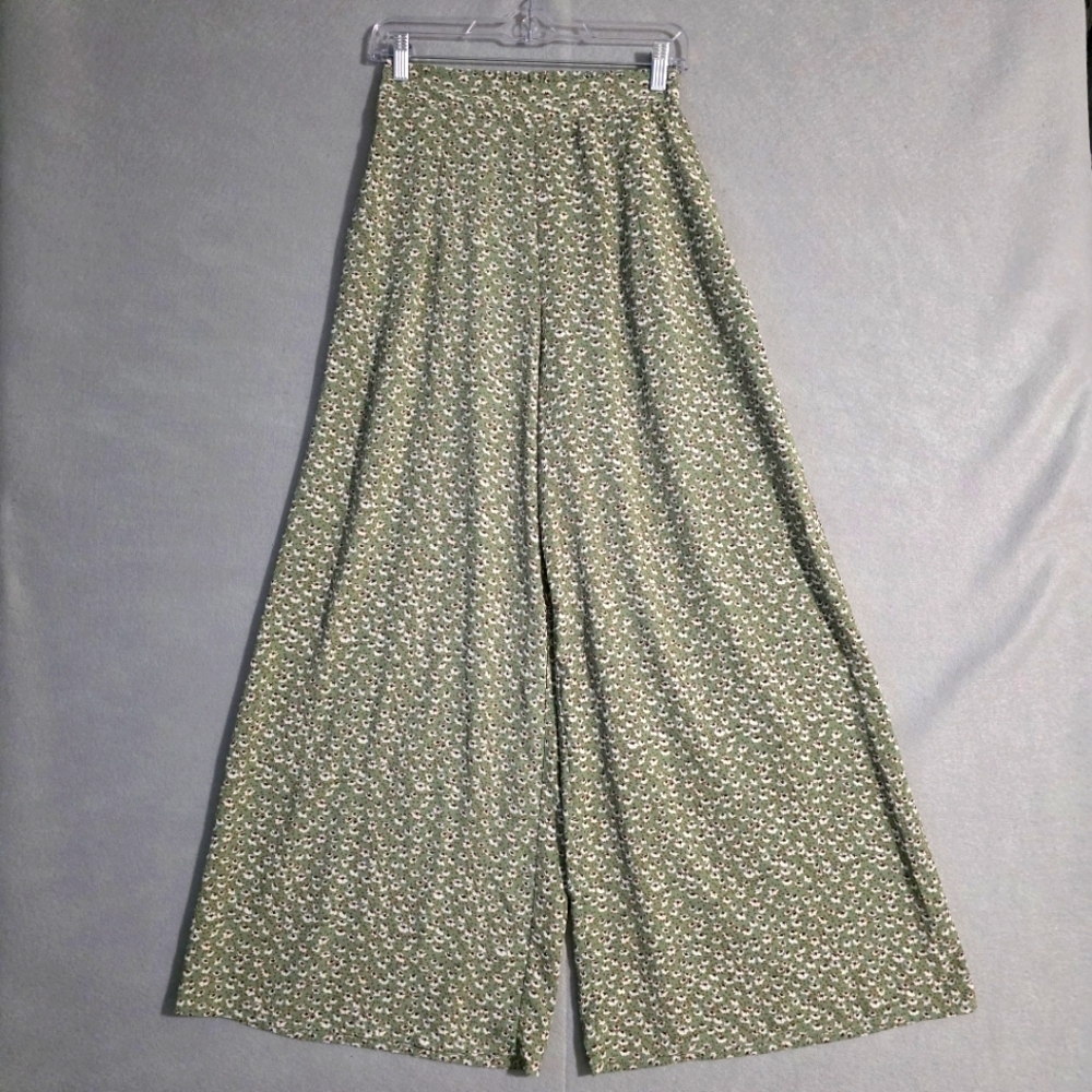 Davi & Dani Womens Floral AOP High Waisted Wide Leg Thin Pants DP12181 Size S